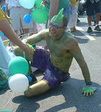 Slippery Landing - a pull-float mishap... Coney Island Mermaid Parade 2002