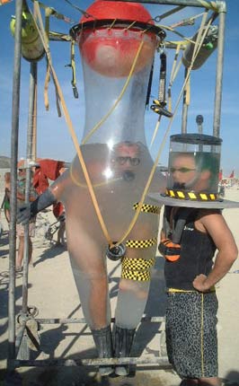 Water Boy and Helmet Man - Taste their Watery Goodness! Burning Man 2001.  To edit record e-mail Editor@CostumeNetwork.com.