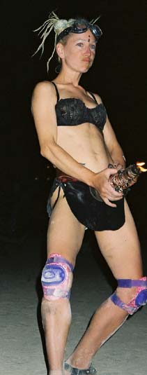 Flaming Phallus 2 - Fire Dancer Blue at Burning Man 2001.  To edit record e-mail Editor@CostumeNetwork.com.