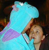 Monster Comforts Girl - What a sweet blue monster he can be!