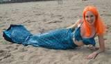 Eva Mermaid on beach - Eva Z. at the 2001 Coney Island Mermaid Parade