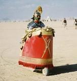 Gladiator & Charriot Scooter - Burning Man 2001. To edit, e-mail Editor@CostumeNetwork.com