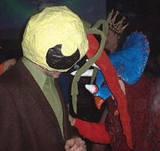 Hornosaurous Attacks Skeeter-Man - NYC Burning Man Decompression Party, 11-17-01.